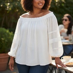 LOFT XL Cottagecore Dollette Swiss dot Romantic White Blouse